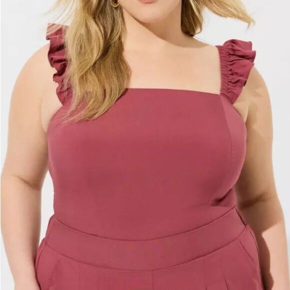 NWT Torrid Washable Challis Smocked Ruffle Trim Crop Top Maroon 0X - Picture 1 of 6